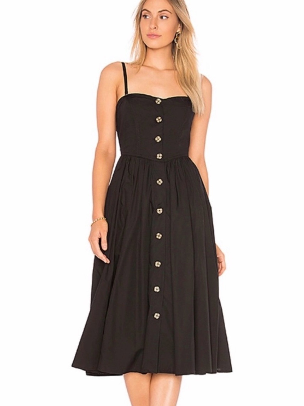 Free People Perfect Peach Poplin Midi Dress in Black Sz Medium